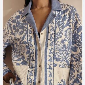 Anthropologie Blue Floral Top